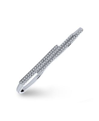 Bling Jewelry Trendy Statement CZ Pave Double Sideway Barto Finger Ring Sterling Silver
