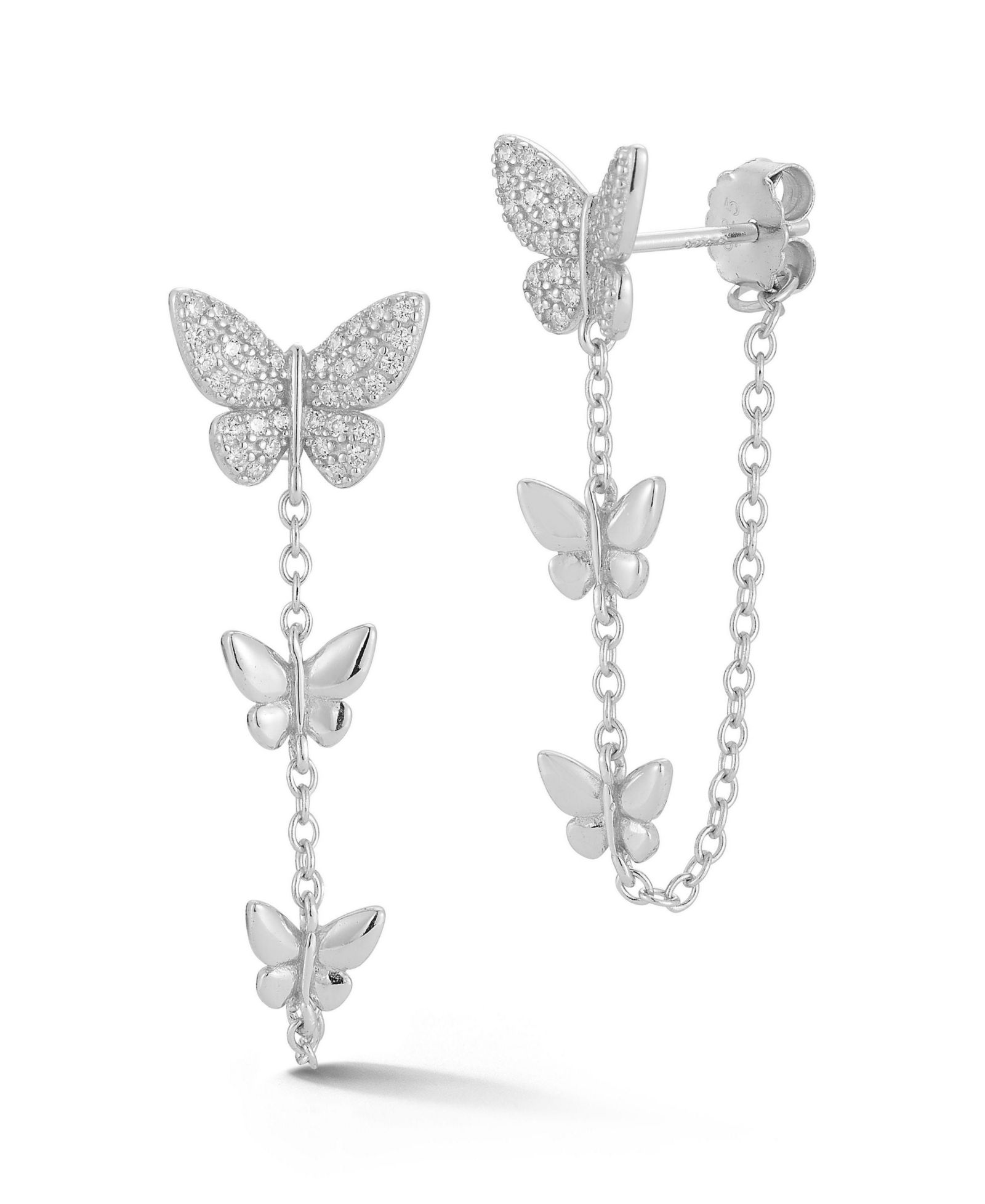 Rachel Zoe Sterling Triple Butterfly Drop Front/Back Earrings