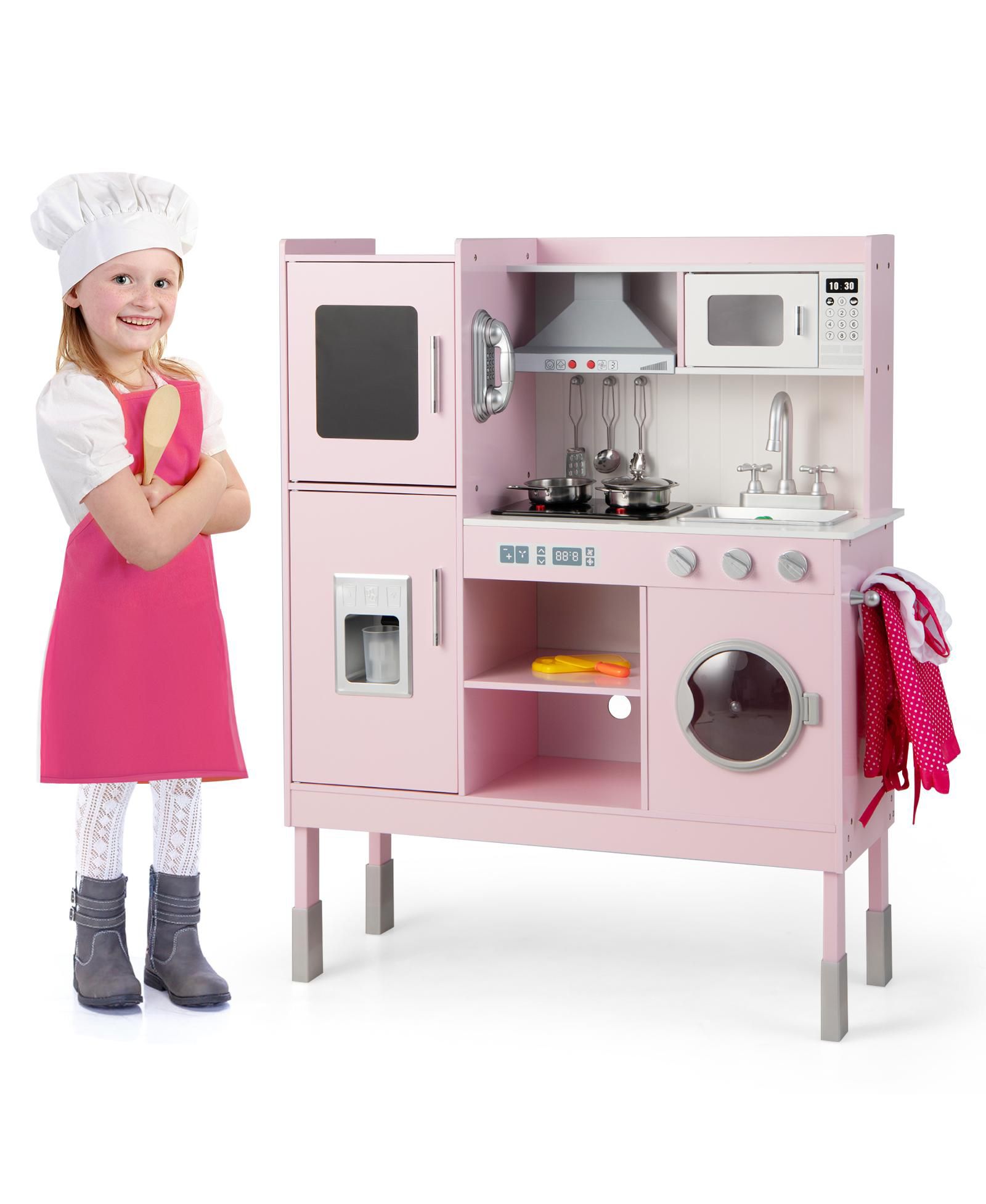 Детская игровая кухня Mecale с 16 аксессуарами - розовый