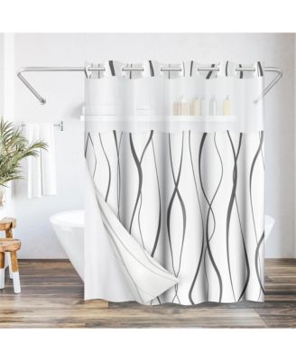 Americanflat  Hookless Shower Curtain Abstract Curve Lines Shower Curtain with Sheer Panel, Snap-In Liner, and Grommets, 72x75