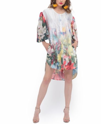 Женское платье Terese Sydonna Belted Floral Print Butterfly Sleeve Hi-Lo Charmeuse
