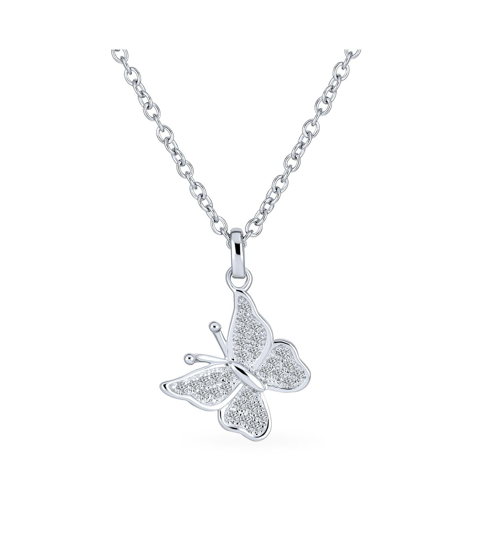 Bling Jewelry Подвеска-кулон с микро-паве CZ, прозрачный цирконий, бабочка, серебро .925, Petite