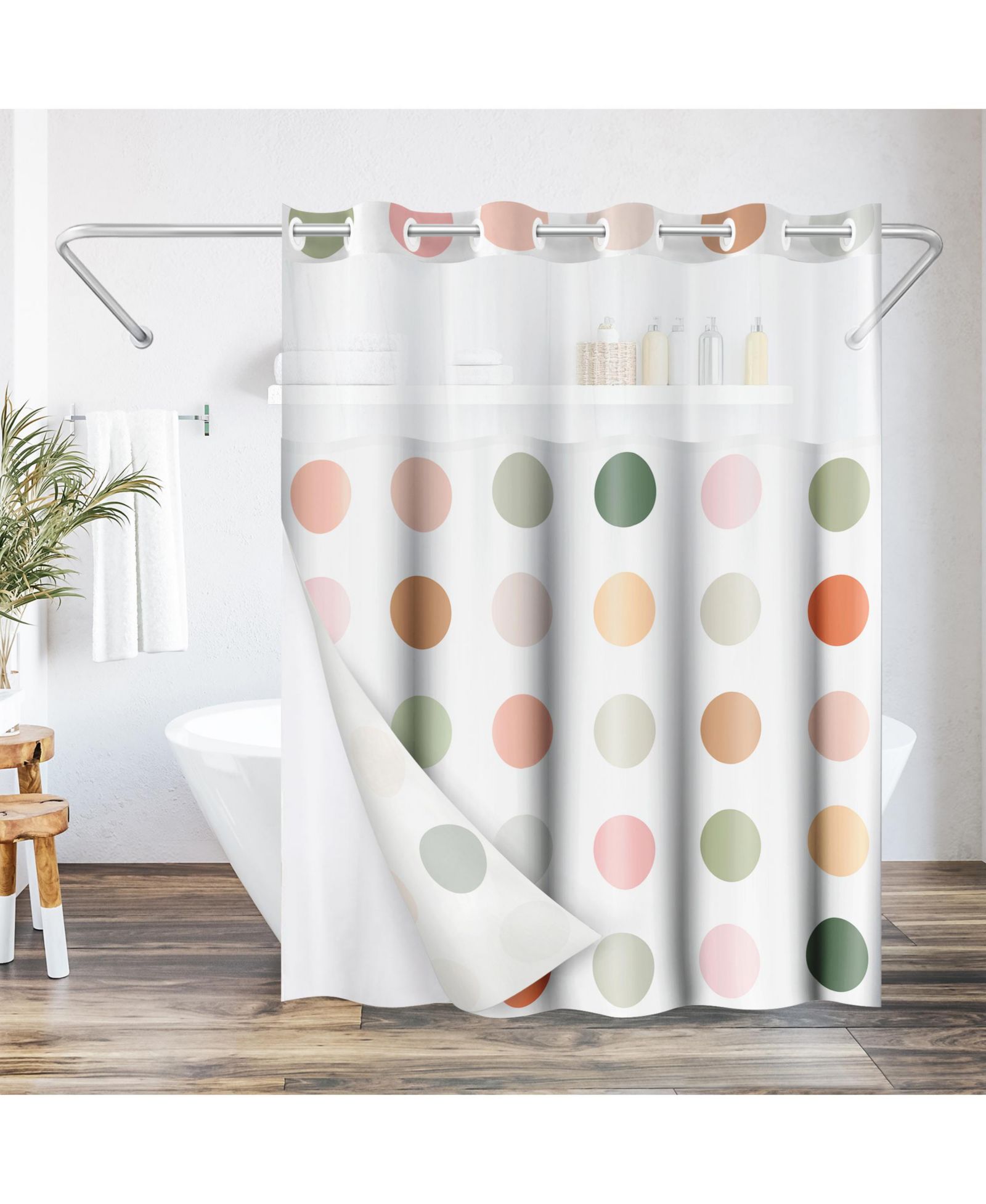 Штора для душа Americanflat Hookless Polka Dot с прозрачной панелью и люверсами 72" x 75"