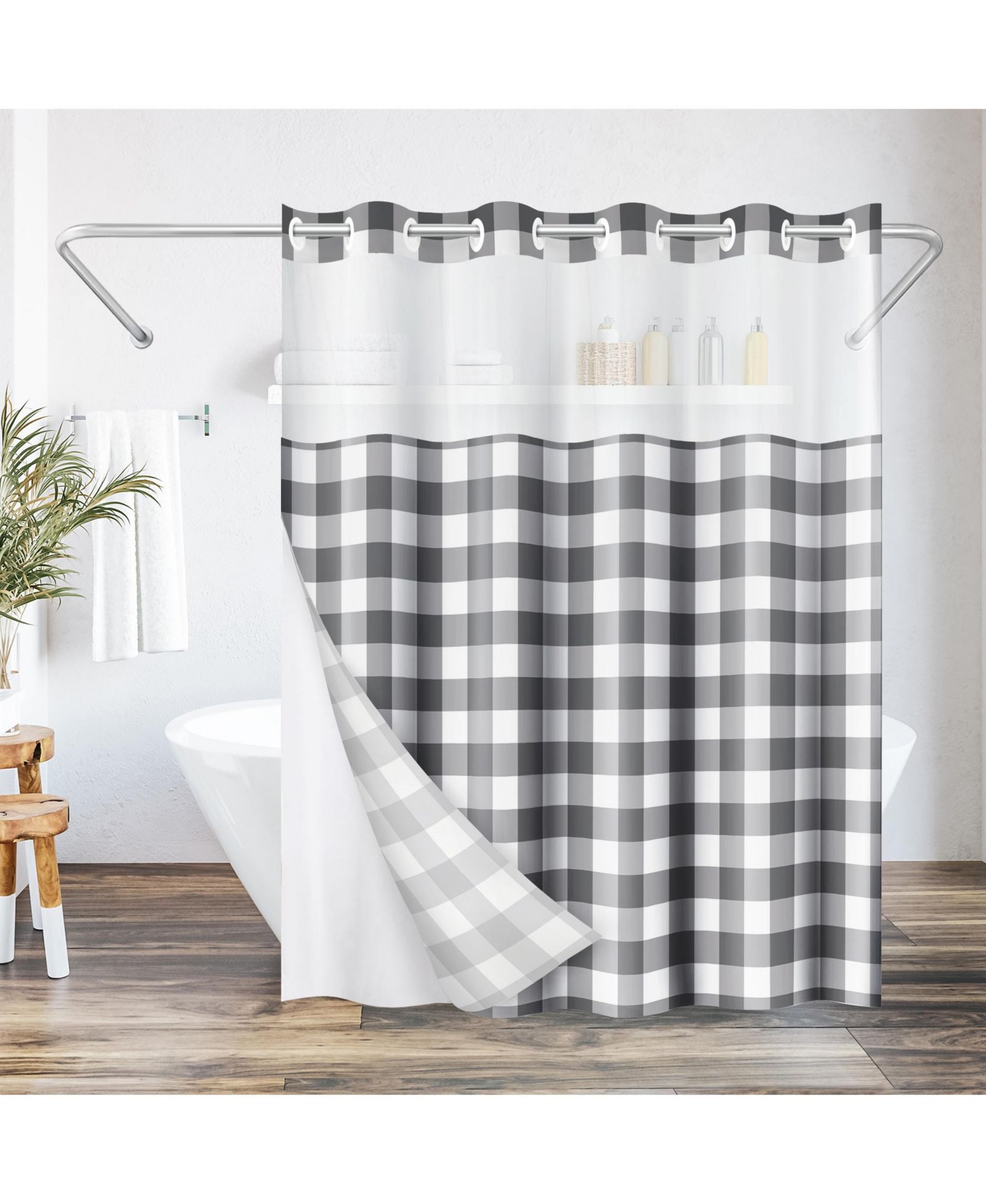 Americanflat Hookless Sheer Panel Shower Curtain with Snap-In Liner and Grommets, 72" x 75"