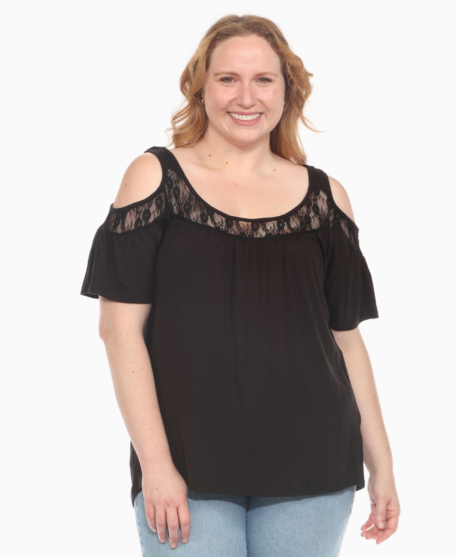 Женский топ White Mark Plus Size Cold Shoulder Lace Trim Knit