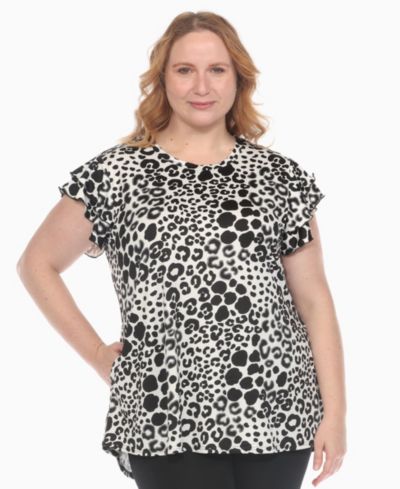 White Mark Plus Size Bold Leopard Print Ruffle Sleeve Top
