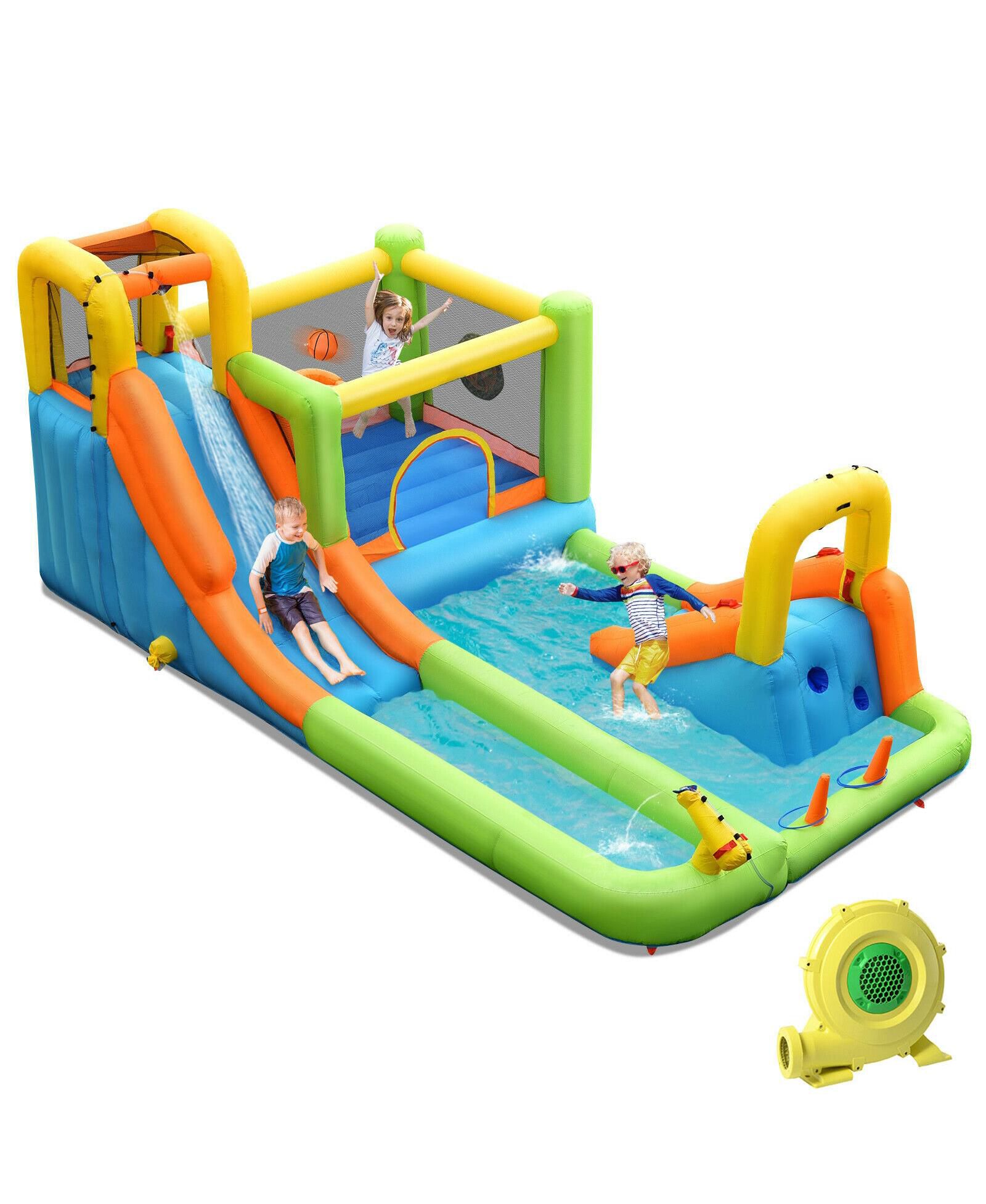 Надувной водный аттракцион 8-in-1 Inflatable Water Slide Bounce House с бассейном и воздуходувкой 735W