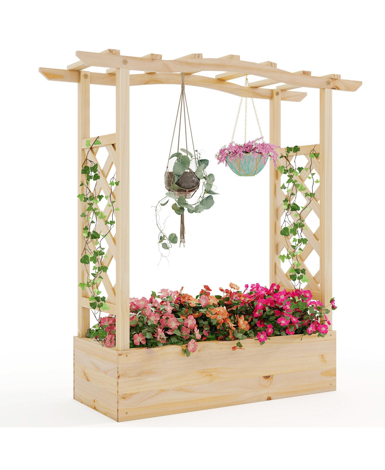 Деревянный приподнятый грядка-плантер GOUUN Wooden Raised Garden Bed с решеткой и навесом
