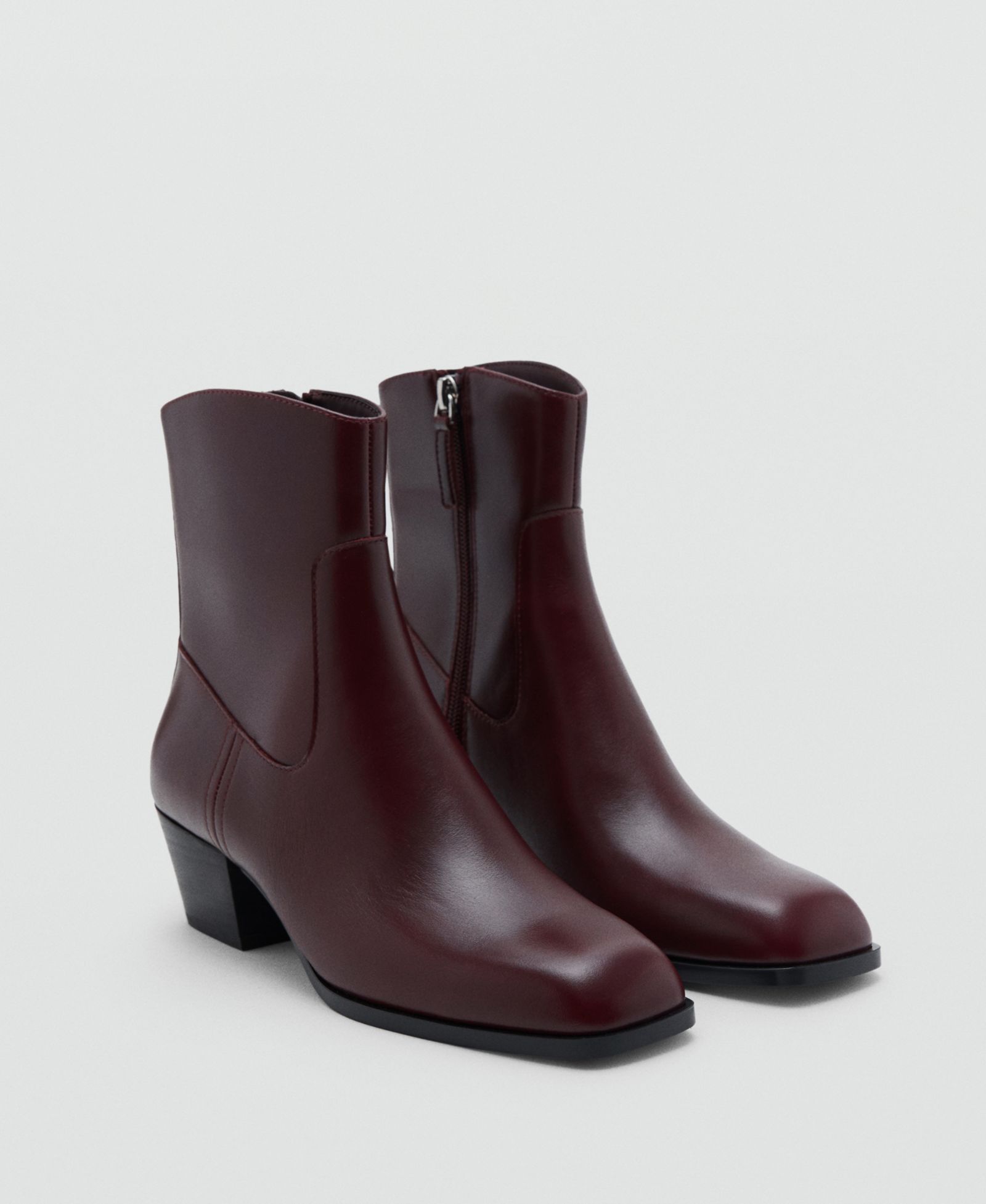 Mango Women's Squared Toe Leather Ankle Boots