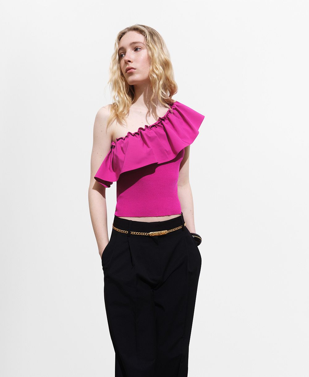 Mango Women's Combined Knit Fabric Asymmetric Top