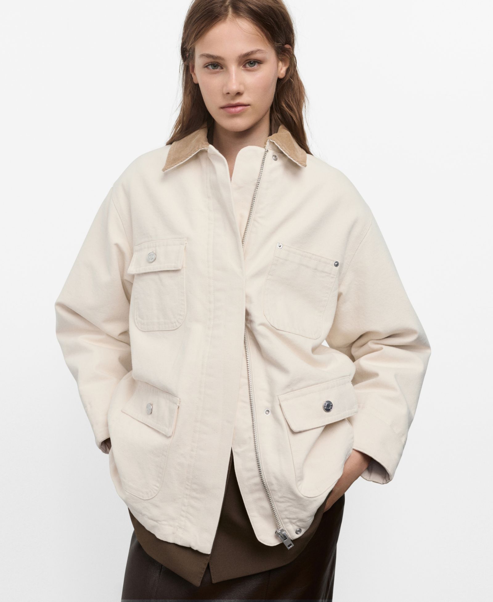 Mango Women's Corduroy Collar Denim Parka Blazer