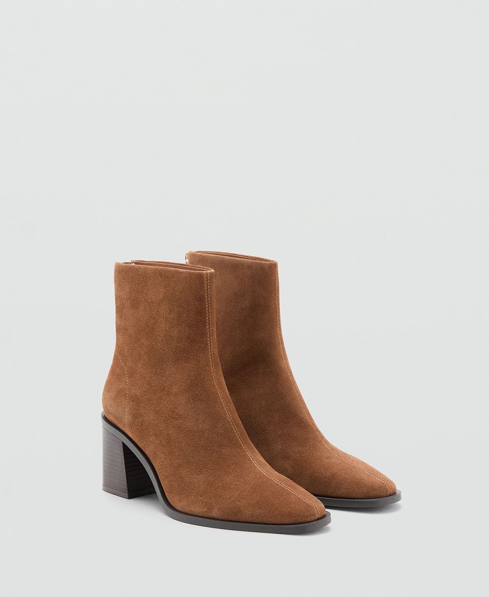 Mango Women's Block Heel Suede Leather Ankle Boots