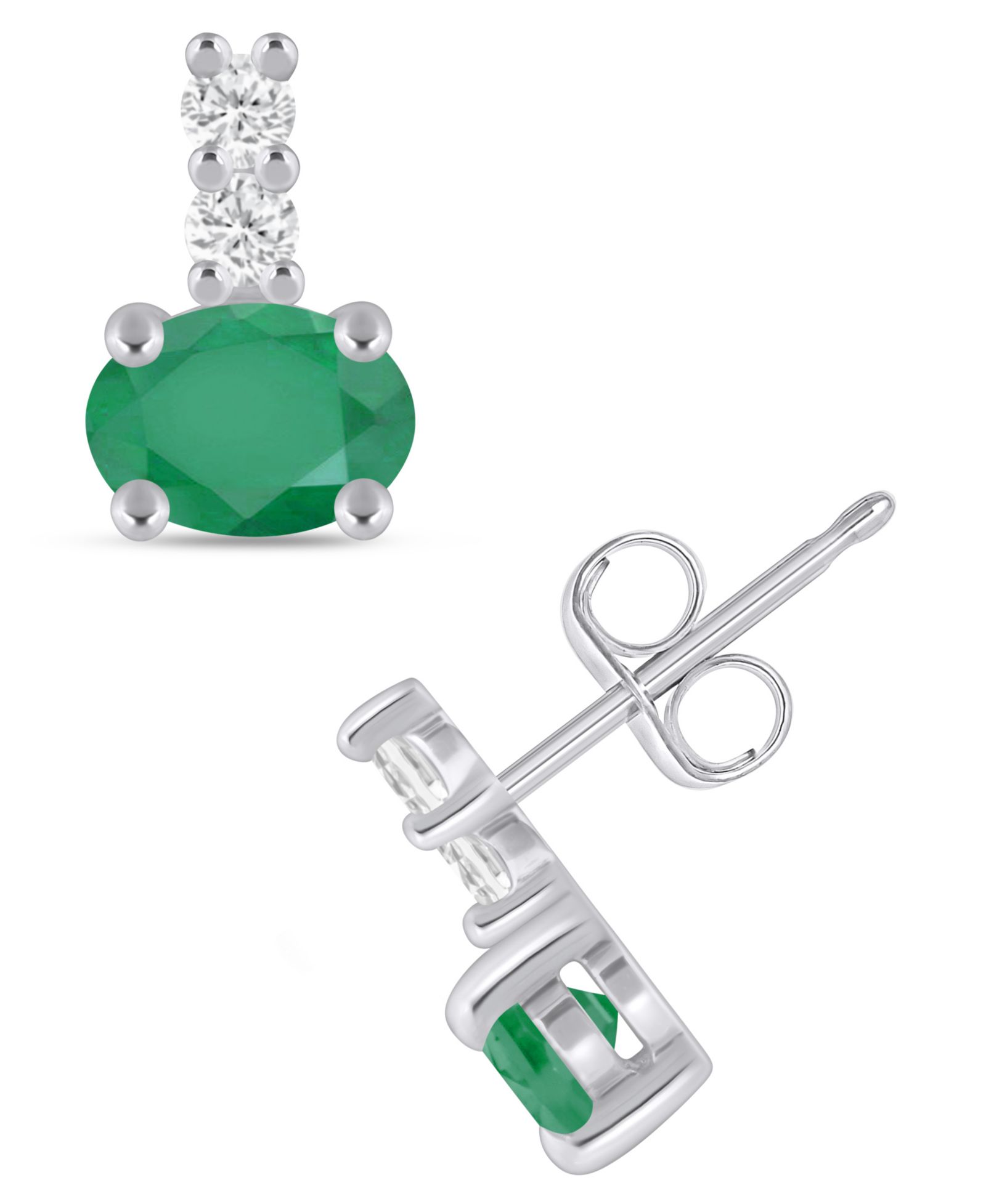 Macy's Gemstone and Diamond (1/8 ct. t.w.) Earrings in 10k White Gold