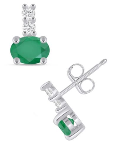 Серьги с драгоценными камнями и бриллиантами (1/8 ct. t.w.) в белом золоте 10k
