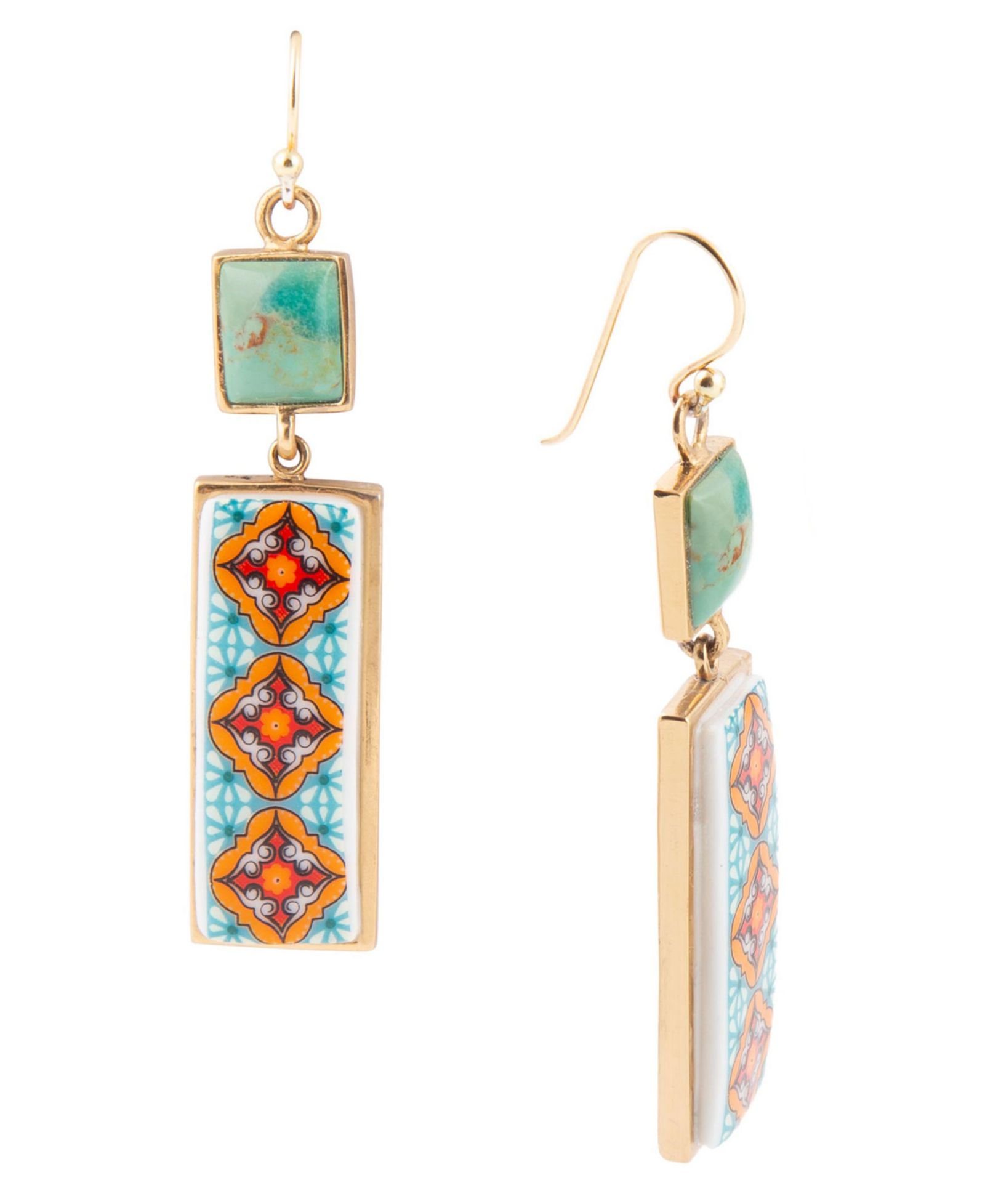 Серьги Barse Talavera с плиткой и синей бирюзой, золотистые подвески