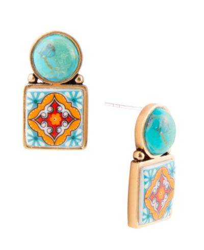 Серьги-подвески Barse Talavera Tile Blue Turquoise Golden Drop
