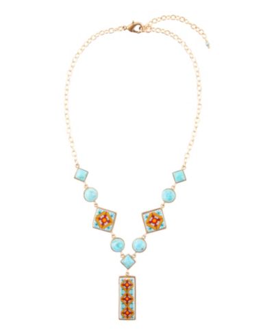 Barse Talavera Tile and Blue Turquoise Golden Y Necklace