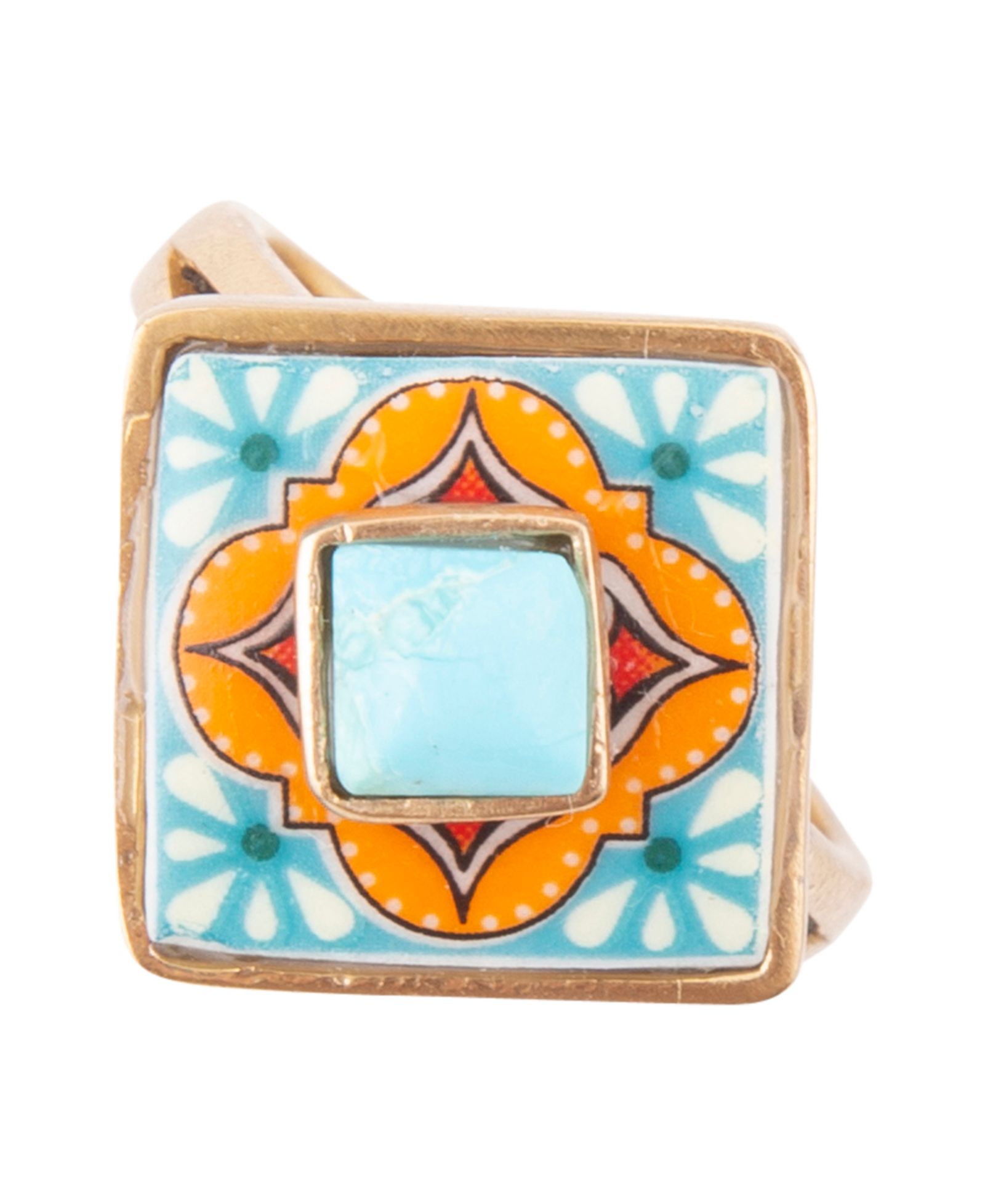 Barse Talavera Tile Blue Turquoise Golden Ring