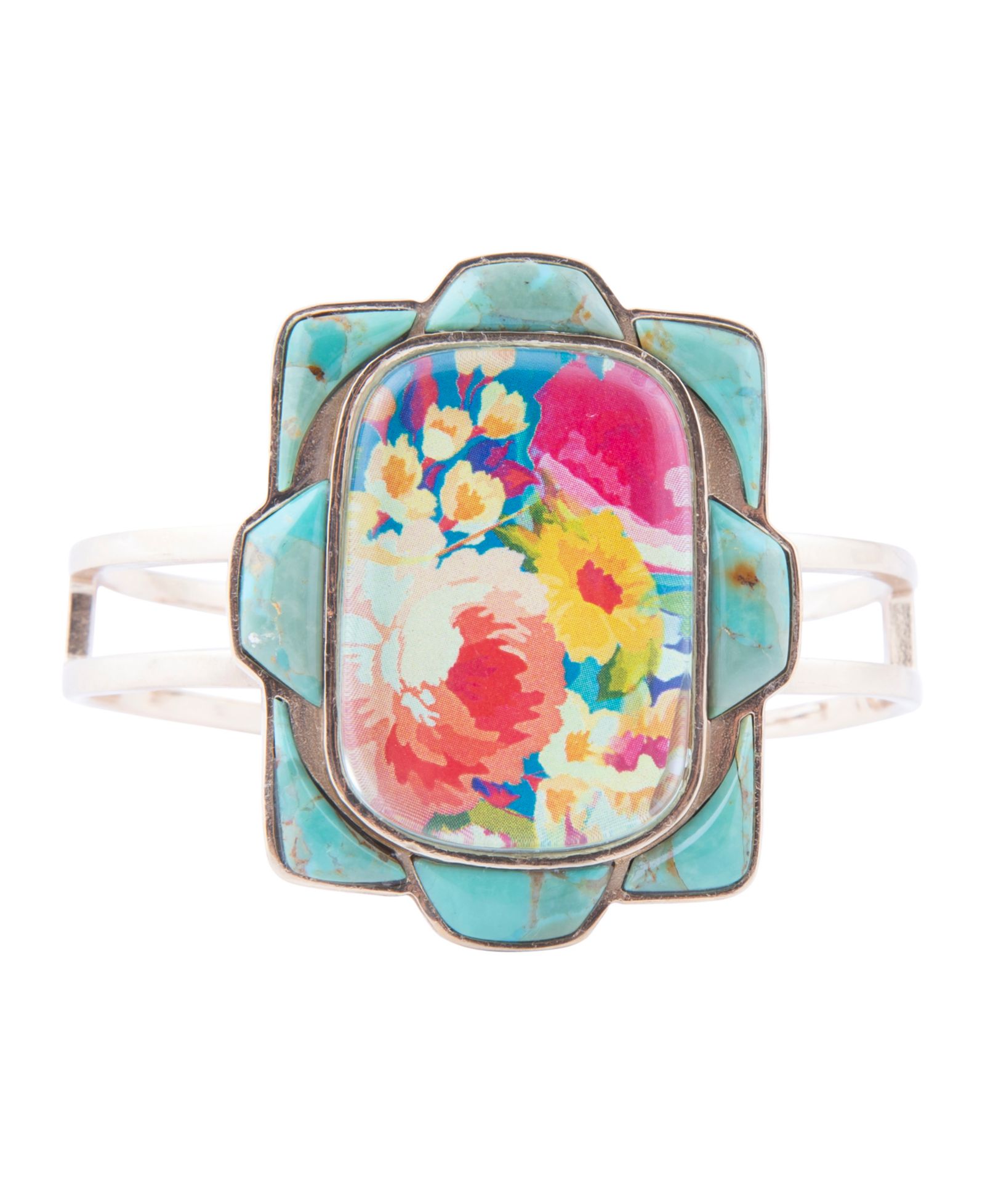 Браслет Barse Scenic Floral Blue Turquoise and Golden Cuff