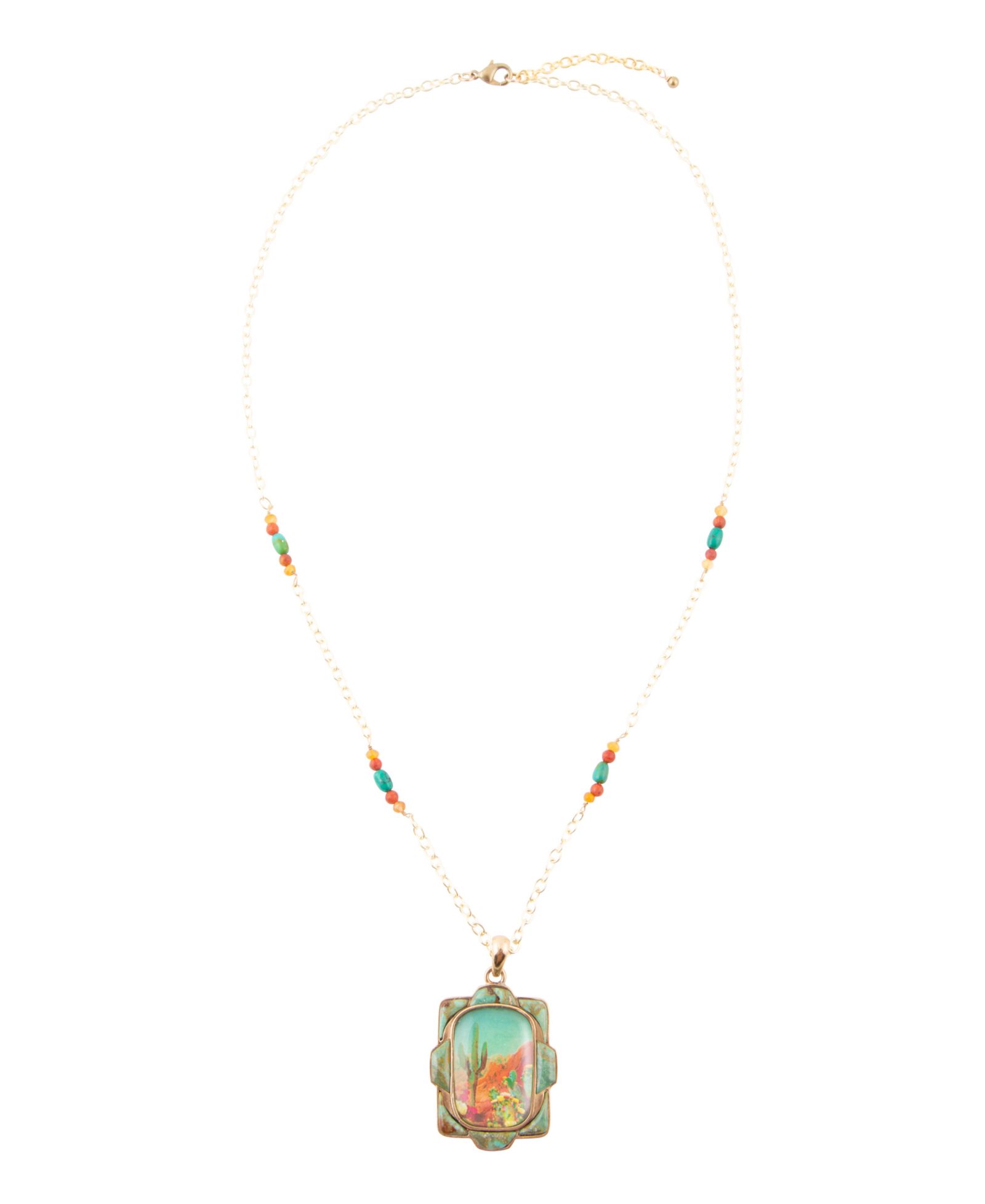 Barse Scenic Sedona Desert Blue Turquoise Golden Pendant Necklace