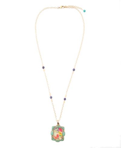 Barse Scenic Floral and Blue Turquoise Golden Pendant Necklace