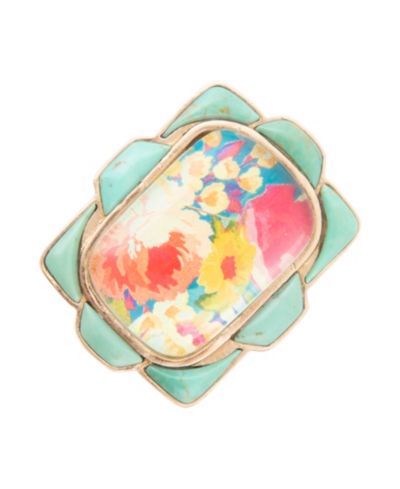 Barse Кольцо Scenic Floral Blue Turquoise Golden
