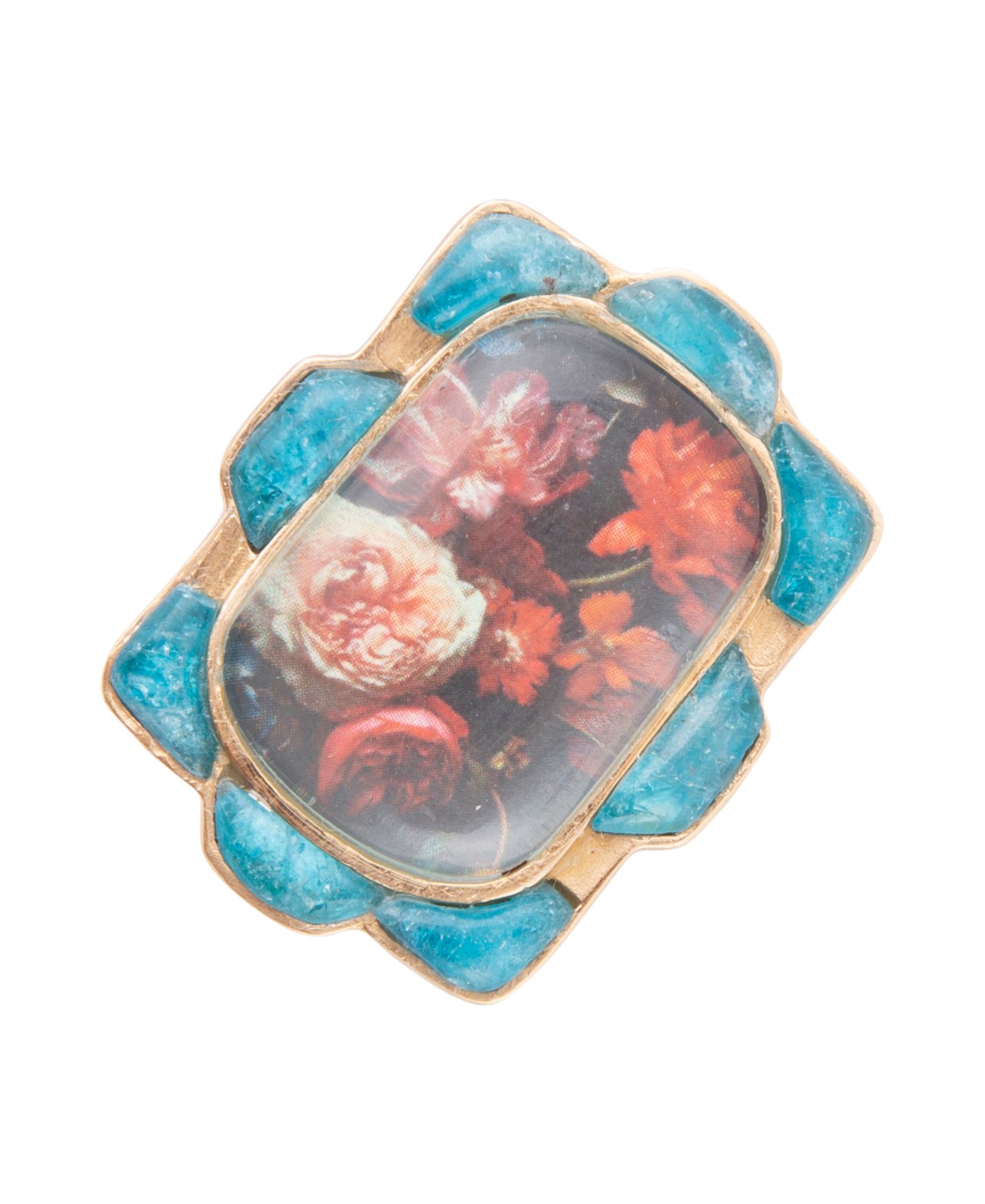 Кольцо Barse Scenic Red Floral Blue Apatite Golden Statement