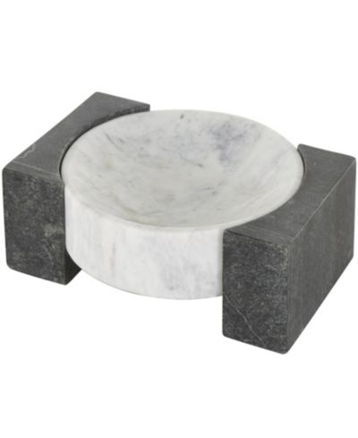 Rosemary Lane Marble Tray with Black Rectangular Blocks, 10" x 8"