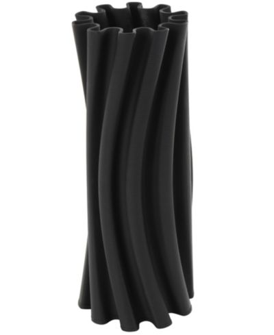 Rosemary Lane Ceramic Abstract Curvy Ribbed Decorative Vase with Floral Shaped Rim, 11"