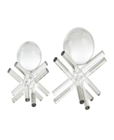 Rosemary Lane Crystal Jack Inspired Decorative Sculpture with Clear Resting Orbs, Set of 2