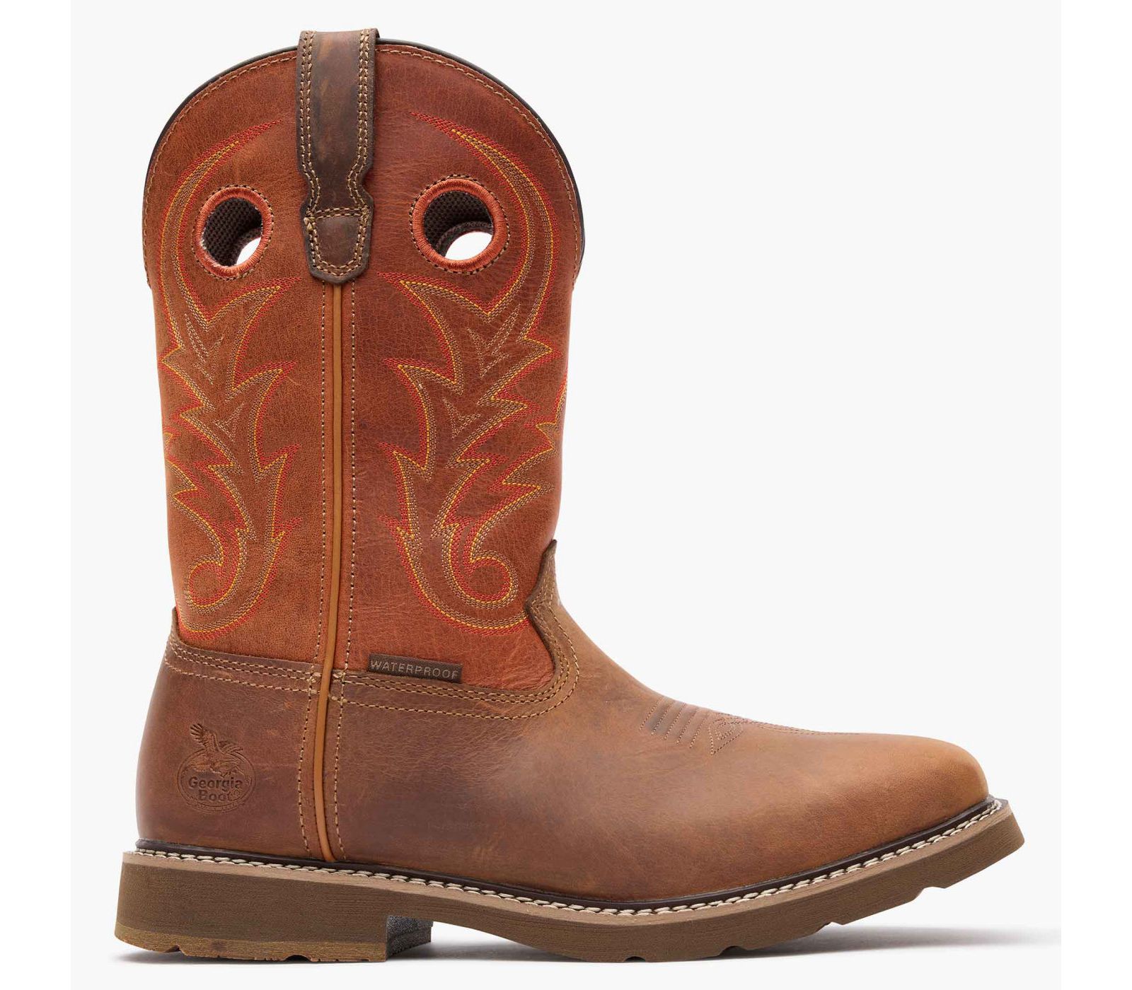 GEORGIA BOOT Men's Core 37 Western 11" Waterproof Pull-On Work Boot in Brown/Rust