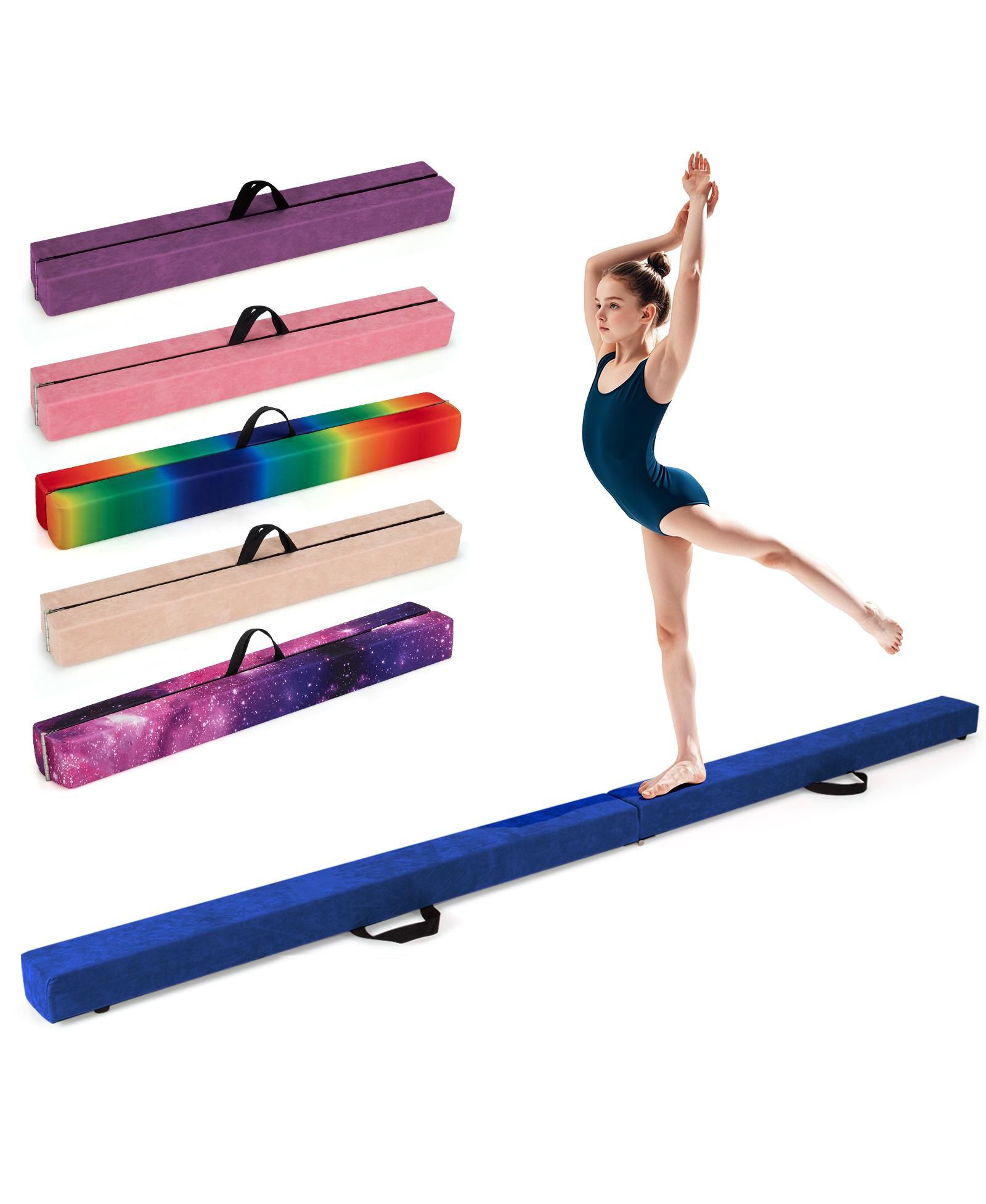 8FT Folding Gymnastics Balance Beam with Solid Pine Wood Base and Anti-Slip Bottom