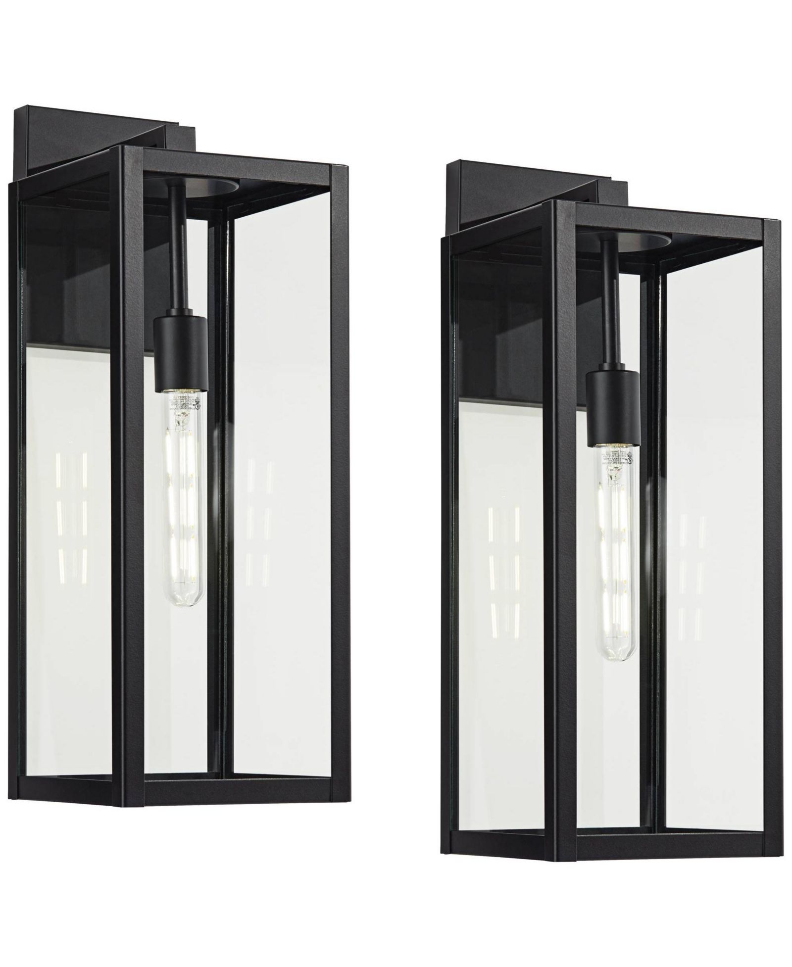 John Timberland Titan Modern Outdoor Wall Light Fixtures Set of 2 Mystic Black Rectangular Frame 20" Clear Glass for Post Exterior Barn