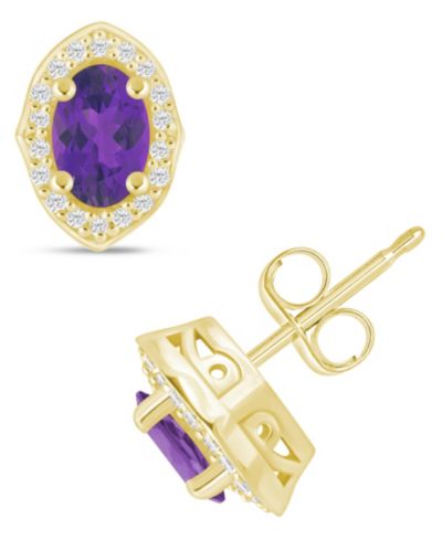Macy's Gemstone and Diamond ((1/5 ct. t.w.) Halo Stud Earrings in 10k White Gold (also in 10k Yellow Gold)