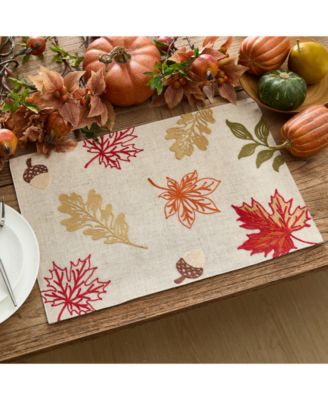 Elrene Hillsborough Embroidered Leaf Placemat, 13" x 19"