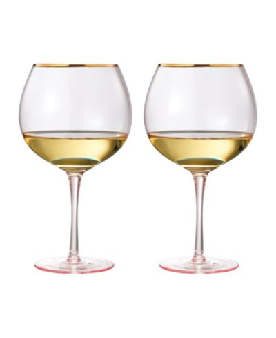 The Wine Savant Gold Rim Vintage Stemmed Wine Glasses, Set of 2