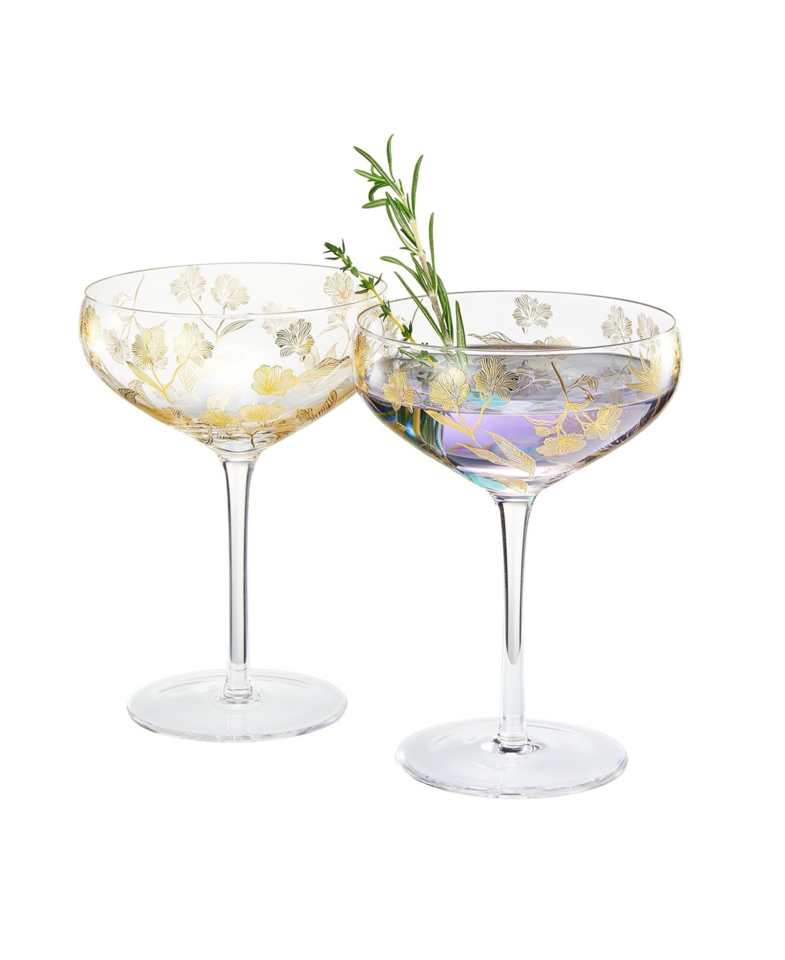 The Wine Savant винтажные бокалы для шампанского Coupe с гравировкой цветов, комплект из 2 штук