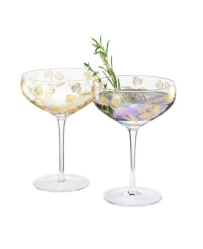 The Wine Savant Vintage Floral-Etched Champagne Coupe Glasses, Set of 2