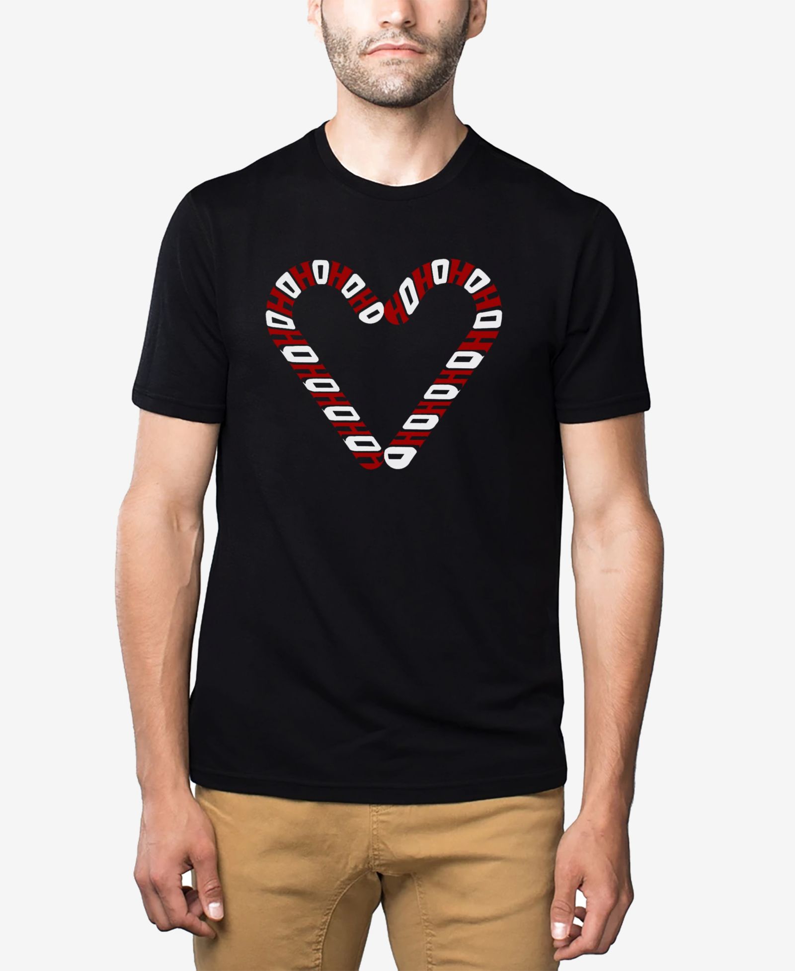 LA Pop Art Men's Cotton/Poly Blend Word Art T-Shirt - Candy Canes Heart