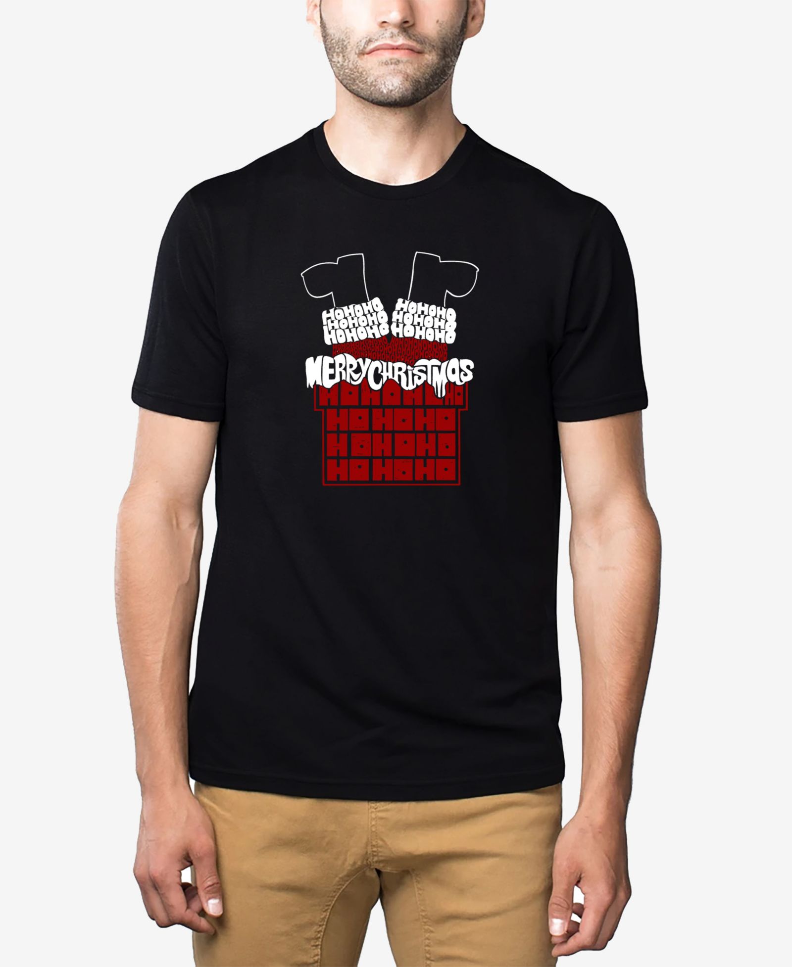 LA Pop Art Men's Cotton/Poly Blend Word Art T-Shirt - Chimney Santa