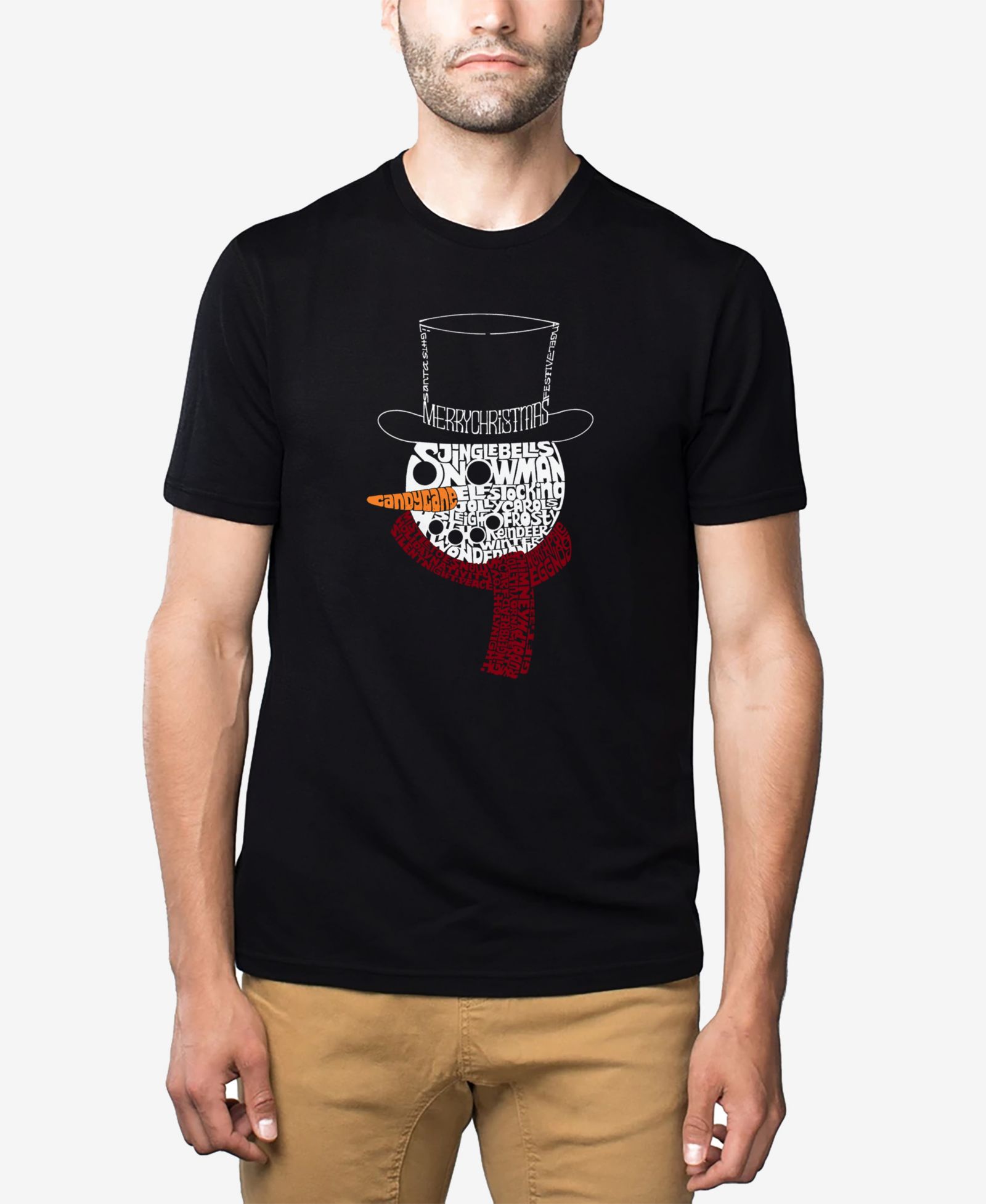 LA Pop Art Men's Cotton/Poly Blend Word Art T-Shirt - Snowman Face
