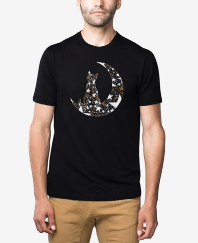 LA Pop Art Men's Cotton/Poly Blend Word Art T-Shirt - Cat on the Moon