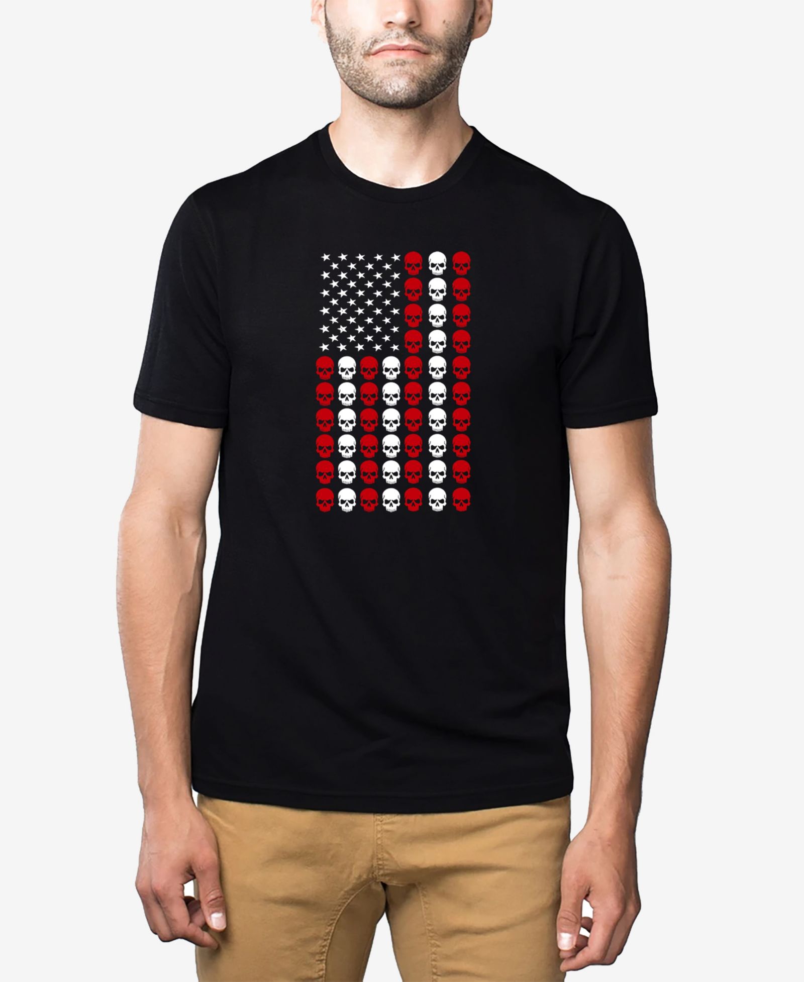 LA Pop Art Men's Cotton/Poly Blend Word Art T-Shirt - Skull Flag