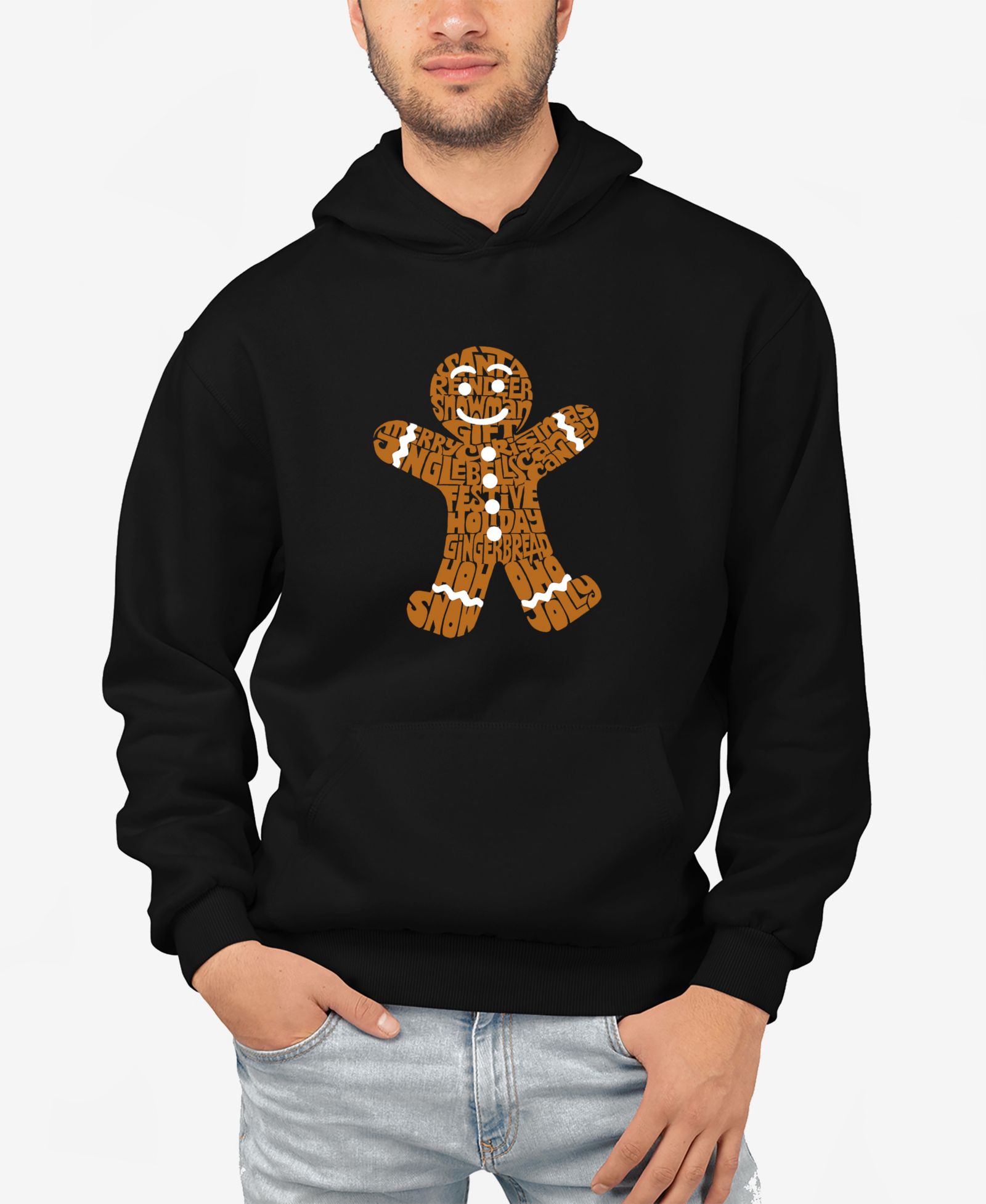 LA Pop Art Men's Gingerbread Word Art Hooded Sweatshirt