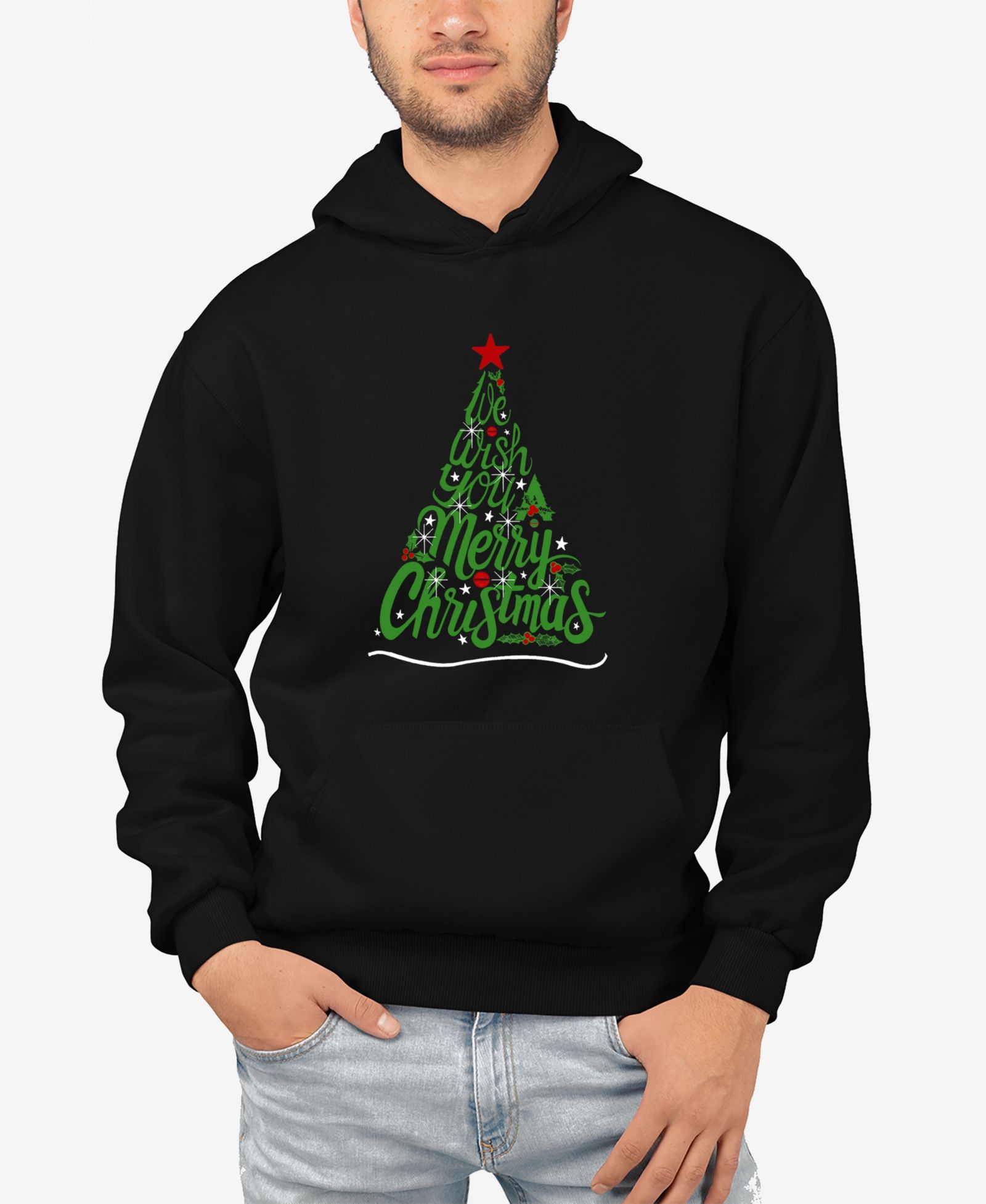LA Pop Art Men's We Wish You A Merry Christmas Word Art Hooded Sweatshirt