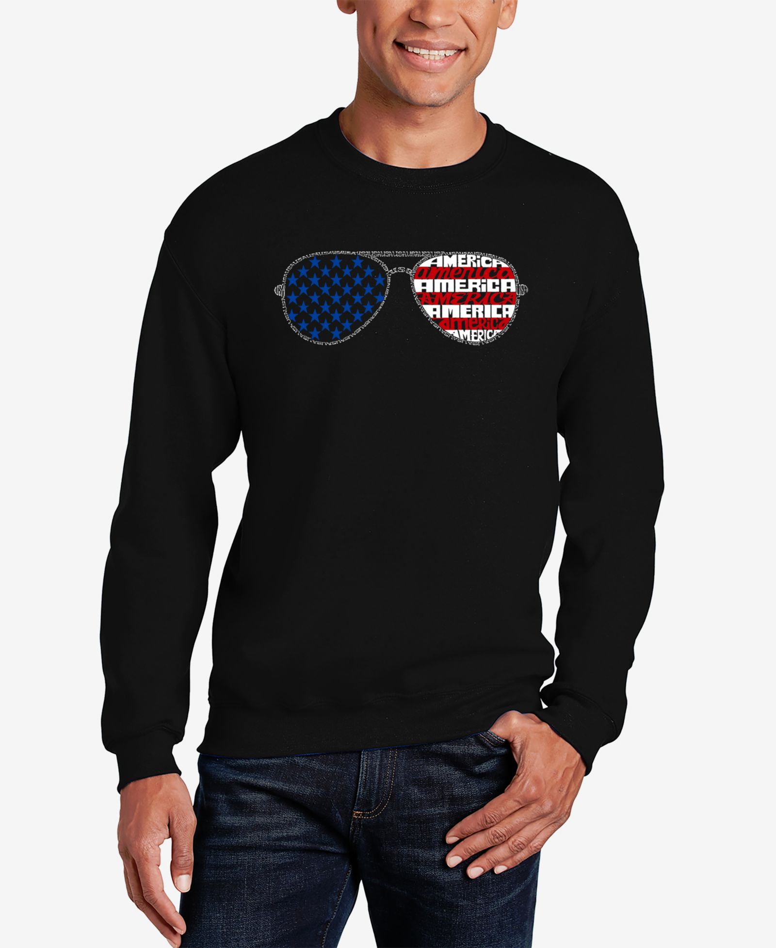 LA Pop Art Мужской свитшот Americana Sunglasses Word Art Crewneck