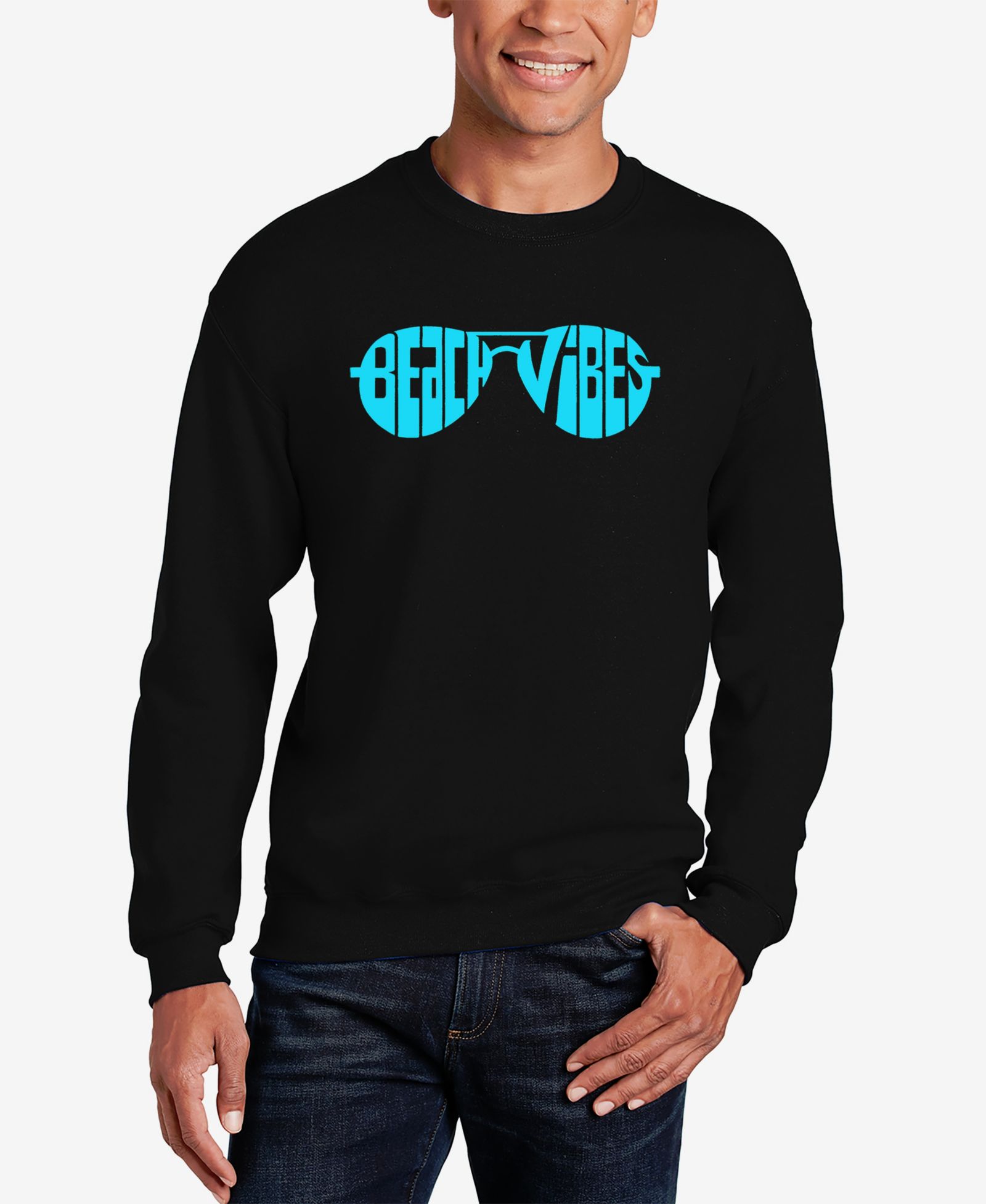 LA Pop Art Men's Beach Vibes Word Art Crewneck Sweatshirt