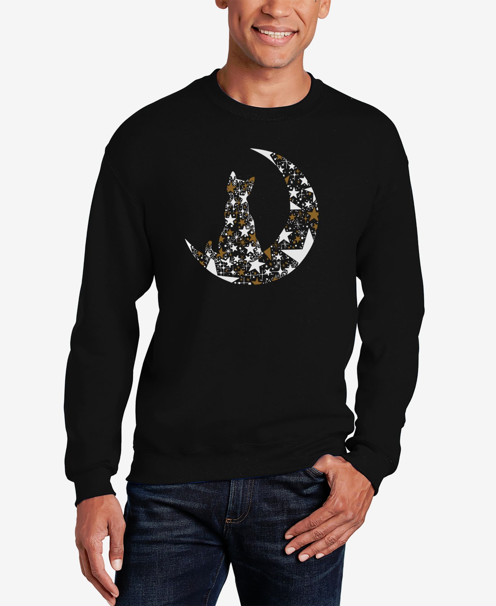 Мужской свитшот LA Pop Art Cat Sitting On Moon Word Art Crewneck