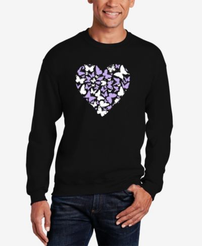LA Pop Art Men's Butterfly Heart Word Art Crewneck Sweatshirt