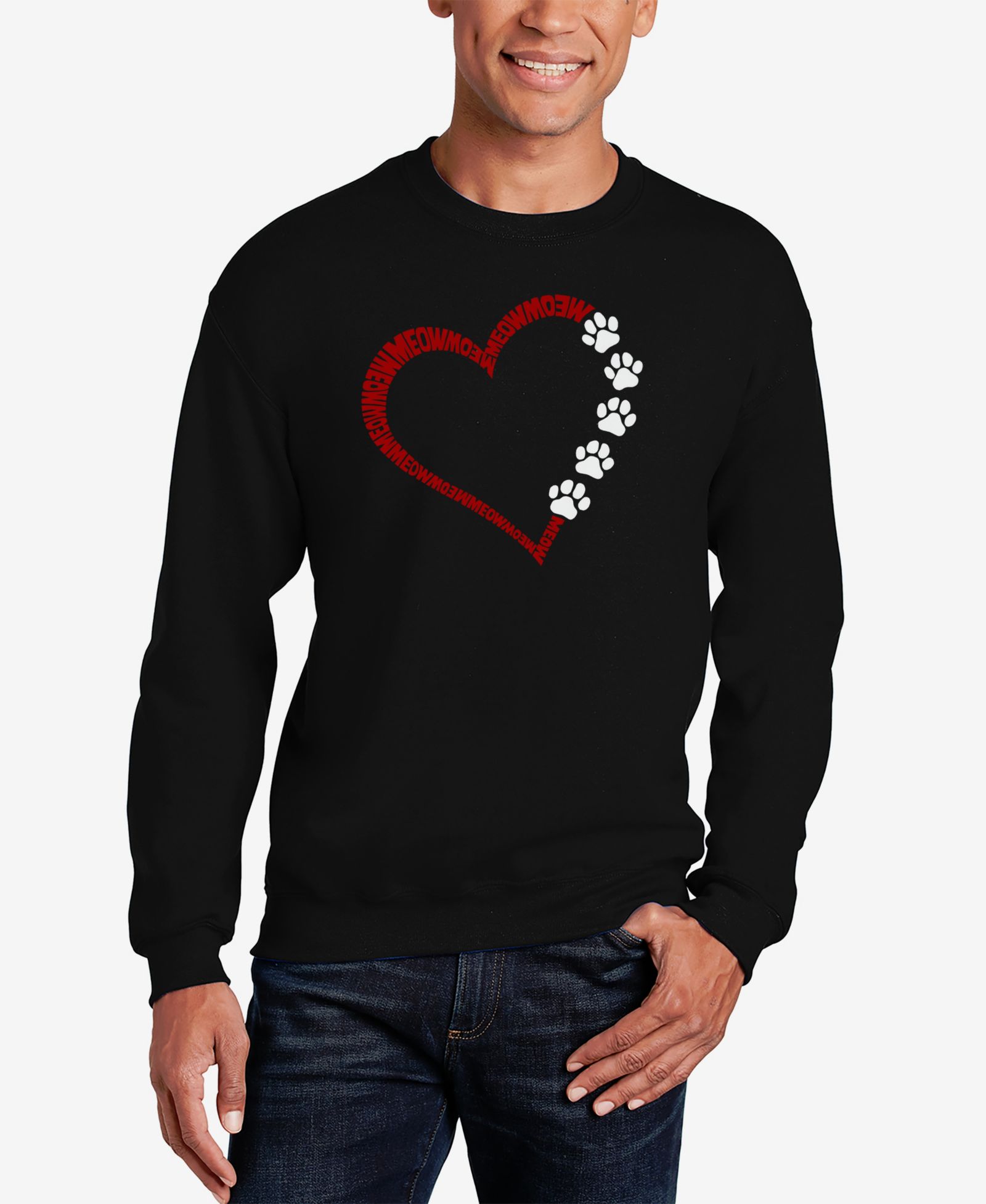 LA Pop Art Men's Meow Heart Word Art Crewneck Sweatshirt